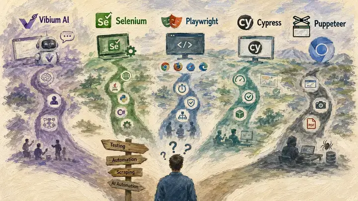 What is the difference between Vibium AI, Selenium, Playwright, Cypress, and Puppeteer